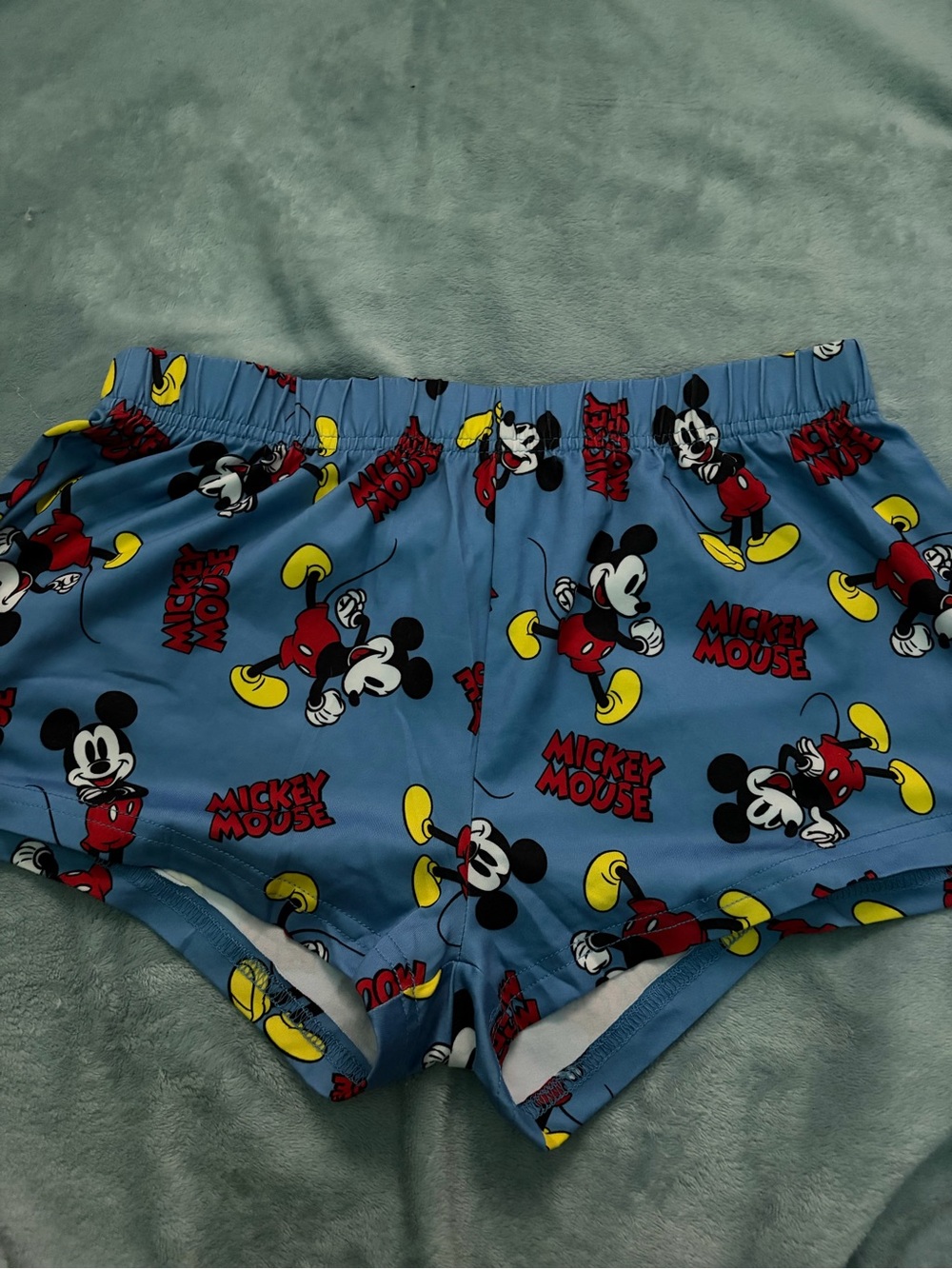 Disney Mickey Mouse Light Blue Lounge Shorts with Yellow, Red and Black Accents